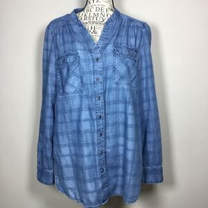 Cotton blend soft denim shirt plaid pattern country Western Cowgirl size M